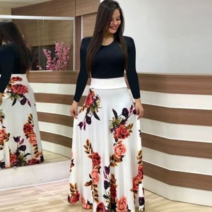 Bán Buôn Châu Âu Phong Cách Của Phụ Nữ Maxi Dress Dài Tay Áo O-Cổ Hoa In Căng Chắp Vá Đơn Giản Cộng Với Kích Thước Tự Nhiên Worsted - Product Image 2