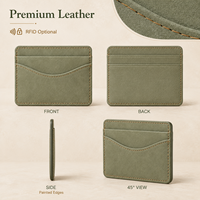 Portefeuille fin en cuir suédé vert olive avec poche avant incurvée, étui à cartes compact personnalisé vert olive, RFID en option