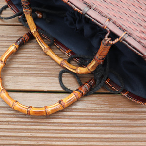 Handmade Bamboo Woven <b>Tote</b> Bag Solid Color <b>Canvas</b> Lining Japanese Style Women's Handheld Crossbody Bag - Product Image 4