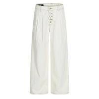 Pantalon plissé large pour homme, taille haute, jean à boutons, crème et noir, surpiqûres contrastées, streetwear, pantalon décontracté pour homme