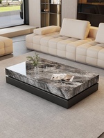 Table basse rectangulaire en marbre et bois, design minimaliste haut de gamme, style luxe léger, BTCT010, pour salon ou bureau