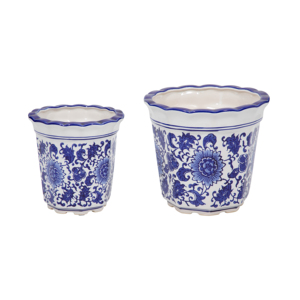 Vasi Decorativi Eleganti per Piante da Interno ed Esterno, Design in Ceramica Blu e Bianco - Product Image 1