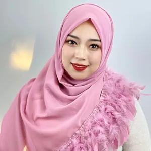 Pure color feathers Chiffon hijab fabrics scarves muslim hijab supplier high quality party accessoires malaysia fancy shayla