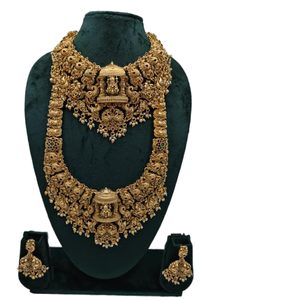 Conjunto de Joyería de Templo del Sur de la India Chapado en Oro con Zirconia, Collar y Pendientes de Aleación para Aniversario de Bodas para Mujer - Product Image 1