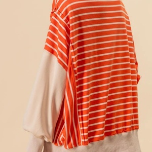 Blusas de Mujer a la Moda con Rayas y Contraste de Color, Cuello en V, Sudadera Holgada con Estampado - Product Image 6