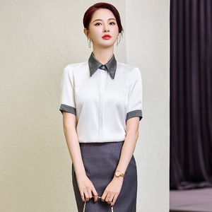 Women's Summer Workwear Short Sleeve Shirt Polyester Breathable Office Restaurant Uniform White Apricot Color - Product Image 4