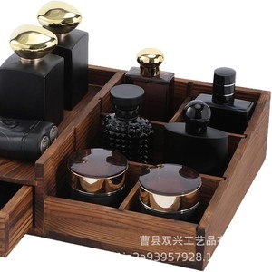 Caja de Almacenamiento de Perfumes de Madera, Rectangular, Color Madera Quemada, Organizador de Escritorio Multiusos para Montar en la Mesa - Product Image 1