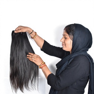 Cheveux Naturels 100% Naturels, Style Personnalisé, 8-32 Pouces, Lisses et Doux, Noirs, Vierge Indien, Double Trame Faite à la Machine, Extensions 100g - Product Image 1