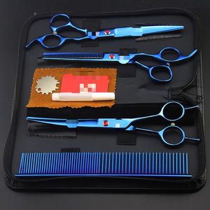 7.0 इंच पालतू कैंची कुत्ते सौंदर्य कैंची सेट सीधे और घुमावदार और Thinning कैंची तेज धार जानवरों बाल काटने के उपकरण किट - Product Image 2