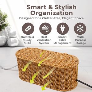 Organisateur de câbles en rotin fait main, boîte de rangement tressée pour cordons, gestion des câbles de bureau pour chargeurs, fiches et fils, pour la maison et le bureau - Product Image 5