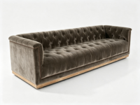 Canapé Sageliving en velours rembourré avec garniture en laiton antique et base en bois, style traditionnel moderne pour salon