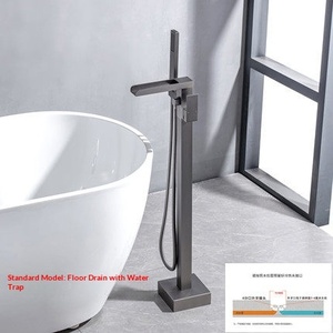 Robinet <span class=keywords><strong>de</strong></span> <span class=keywords><strong>baignoire</strong></span> sur pied en laiton noir mat avec douchette cascade verticale <span class=keywords><strong>pour</strong></span> eau froide et chaude - Product Image 6