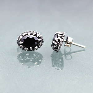 yunnique Fashion <b>Stud</b> <b>Earrings</b> <b>Black</b> Oval Bezel Setting Geometric Design Party Jewelry 316 Stainless Steel - Product Image 3