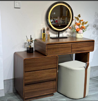 Table de toilette moderne et simple en bois massif avec miroir intégré et armoire de rangement pour la chambre à coucher