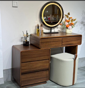 Modern Simple Bedroom Solid Wood Dressing Table with Integrated Makeup Vanity Bucket Cabinet and <strong>Bedside</strong> <strong>Mirror</strong> - Product Image 5