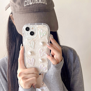 Clear Cute 3D Glitter Heart Pearl Mujeres Kawaii Bling Glitter Slim Soft TPU Protector a prueba de golpes para <span class=keywords><strong>iPhone</strong></span> 15 14 - Product Image 4