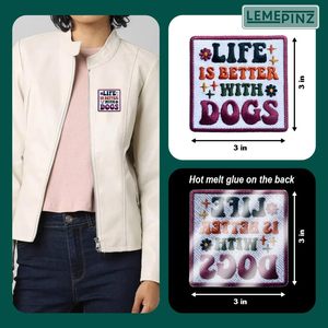 Parche Bordado Termoadhesivo de 3 Pulgadas con la Frase 'Life is Better With Dogs' para Gorras, Ropa, Mochilas, Jeans y Manualidades - Product Image 5