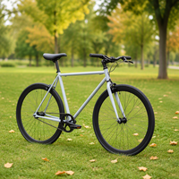 Vélo de piste à vitesse fixe 700C, cadre gris, jantes noires profondes en V, guidon plat, double frein, pour trajets urbains, vente en gros OEM