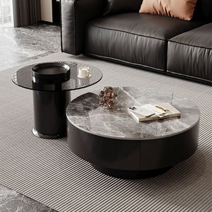 Italian Style Round Slab Coffee Table Modern Black Living Room Minimalist Light Luxury High End Tea Table With Storage - Product Image 1