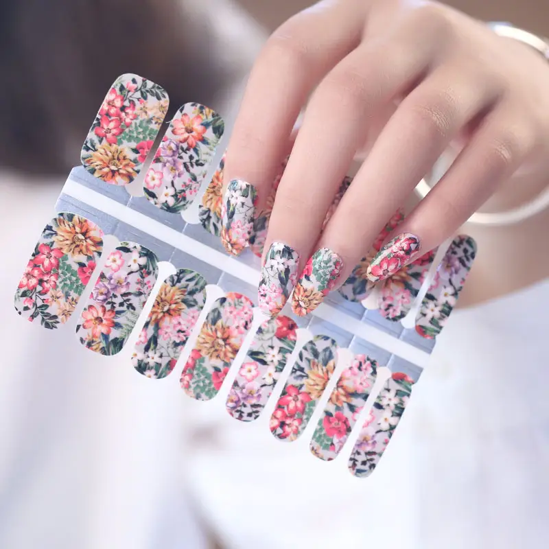 Wholesale colorful flower design nail polish stickers, nail art supplier, nail wraps