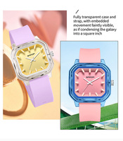 Jam Tangan Quartz Unisex Persegi Seri SANDA Jelly Warna-warni Tahan Air 30M Senyap untuk Siswa Ujian Sehari-hari