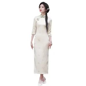Новое модное кружевное платье для молодых девушек, улучшенное Новое китайское Ретро женское простое женское платье с длинным 2024, элегантная женская одежда
