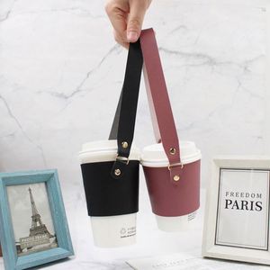Reusable Cup Holder <b>Strap</b> with Handle Tie Leather Made Portable Cup Holder for Cold / <b>Hot</b> Coffee <b>Water</b> Portable Drink Carrier - Product Image 2