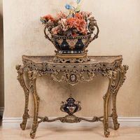 Console de luxe en bois brun peinte à la main, style baroque italien, avec figurines sculptées en métal, meuble rétro pour hall d'entrée de palais