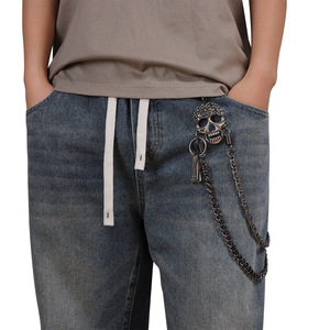 yueli Punk Metal <b>Skull</b> Waist Chain Double Layer Gunmetal Zinc Alloy Hip Hop Accessory Men's Fashion Body Chain - Product Image 4