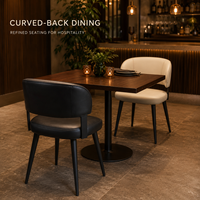 Ensemble de chaises de salle à manger à dossier incurvé en crème, pieds en métal noir, table en chêne clair pour hôtel, café, restaurant