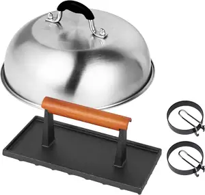 9英寸/12英寸不锈钢烤面包盖和铸铁汉堡机，煎锅配件烧烤炉烹饪用蛋圈