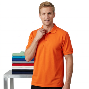 Polo pour homme à manches courtes en coton 100% orange, respirant, couleur unie, décontracté, tricoté, coupe classique - Product Image 1