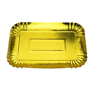 High Quality Food Grade Eco-Friendly Disposable Rectangle White Paper Golden Cake Snack Fruit Paper Plate Tray