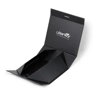 Customizable Design Black Folding Magnetic Closure Magnetic Gift Garment Apparel Box With Ribbon Packaging Boxes