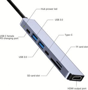 Computer Hardware Docking Station 7 in 1 Hub Type <b>C</b> to 4K HDTV <b>USB</b> 3.0 <b>USB</b> 2.0 TF SD PD <b>USB</b> <b>C</b> Hub <b>Adapter</b> - Product Image 4