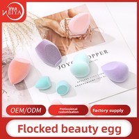 Éponge de maquillage floquée fabriquée à Guangzhou, fournie directement par l'usine, sans latex, lavable, double usage (application humide et sèche), douce pour la peau, rebondissante