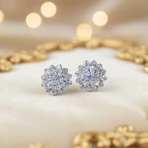 Orecchini a lobo di lusso con fiore, cristalli e strass, montatura a griffe, gioielli da sposa da donna E284 - Product Image 2