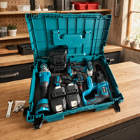 Ensemble d'outils sans fil LONSLEY 21V 4 pièces, perceuse à percussion, meuleuse d'angle, clé à chocs avec 4 batteries, 2 chargeurs et coffret