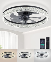 Ventilateur de plafond moderne en acrylique noir de 20 pouces avec lumière LED et télécommande, 5 pales, moteur AC pour chambre à coucher