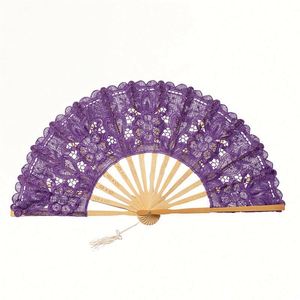 Éventail pliable en plastique à motif floral vintage en dentelle espagnole, peint à la main, en forme de cœur, idéal pour l'été, les anniversaires, les fêtes du thé, cadeau pour filles, musique - Product Image 2