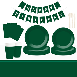 DAMAI - Juego de Vajilla Desechable de Papel Verde para Fiestas, Platos de 7 y 9 Pulgadas, Vasos de Papel y Servilletas - Product Image 1