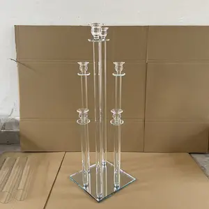 MH-TZ0588 6 स्तंभ क्रिस्टल candelabra शादी centerpieces के साथ क्रिस्टल कैंडलस्टिक ग्लास तूफान