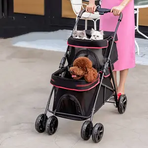 Groothandel Huisdier Wandelwagen Huisdier Dubbele Afneembare Wandelwagen Voor Katten En Hond Wandelwagen Luxe 4 Wielen