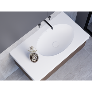 Lavabo de baño ovalado de superficie sólida respetuoso con el medio ambiente, lavabo duradero debajo de montaje en material ecológico, 1 unidad - Product Image 1