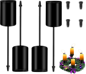Weihnachtskranz-Kerzenhalter-Set, 4 Stabkerzenhalter, Adventskranzhalter, Eisen, Schwarz, Spikes, Hochzeit, Party, Weihnachtstisch - Product Image 1