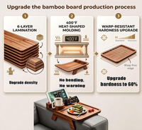 Plateau d'accoudoir de canapé vintage en bambou de haute qualité, pliable avec pieds réglables, table d'accoudoir de canapé avec porte-gobelet et support pour téléphone et tablette