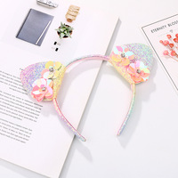 Nouveau Bandeau Fille Enfant Scintillant à Oreilles de Chat et Fleurs, Idéal pour les Accessoires Capillaires Quotidiens - Vente Flash
