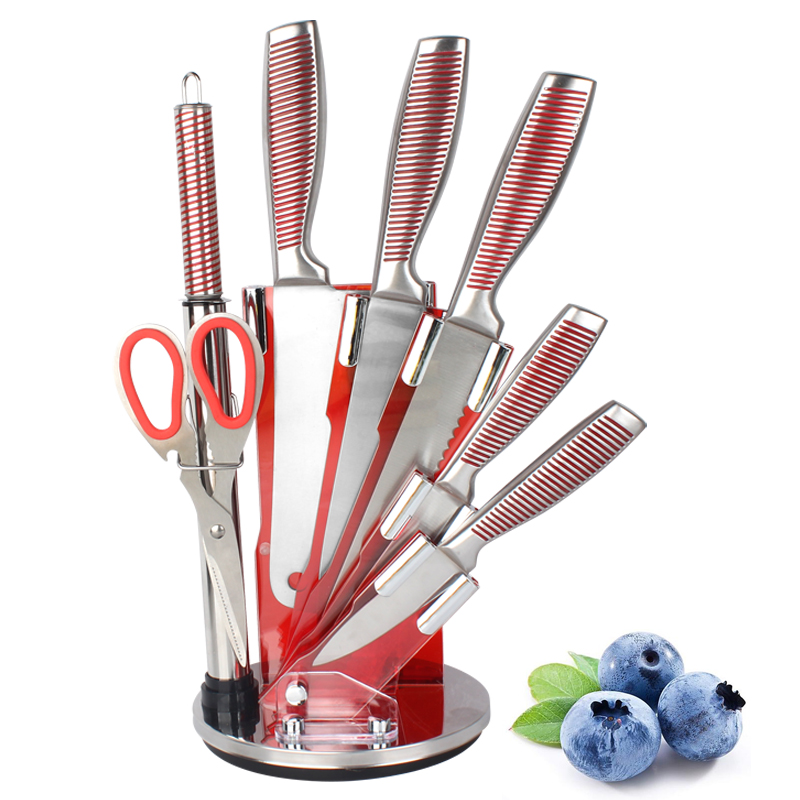 Хорошее качество, 8 комплектов в партии, набор наконечников из нержавеющей стали шеф-повар салата набор складной прочный поворотный блок набор кухонных ножей с акриловой подставкой