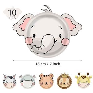 16 pièces de vaisselle et décorations pour fête d'anniversaire sur le thème Safari Jungle Zoo Wild One, 7 pouces. Assiettes en papier en forme d'animaux - Product Image 2