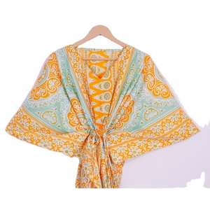 Caftán de Algodón de Alta Calidad para Mujer, Estampado Indio, Estilo Dulce, Natural, Ecológico, Holgado, Informal, para Verano, Precio al por Mayor - Product Image 3